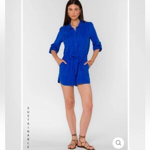 Velvet Heart Luba Romper Cinch Waist Marine Blue  Size M